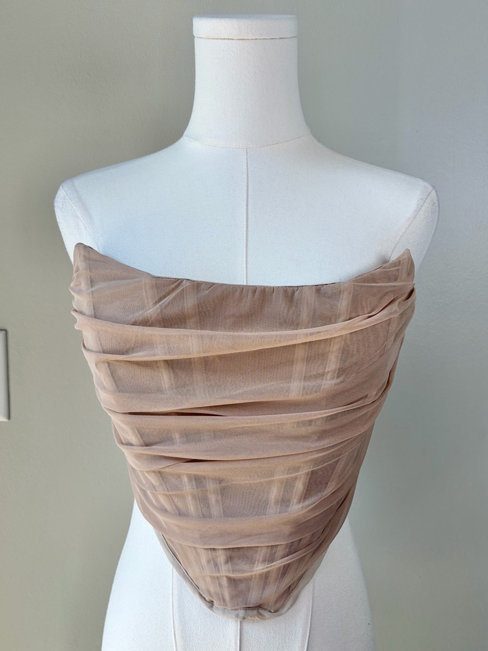 Princess Polly Beige Mesh Overlay Strapless Going Out Corset Top Evening Flirty